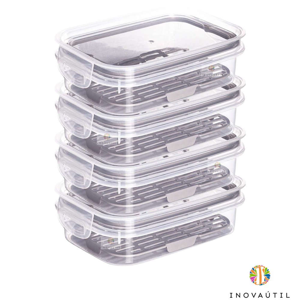 Kit 4 Potes Porta Frios Queijo Presunto Hermético Empilhavel 500ml Organizador de Geladeira Multiuso Tapoer Transparente