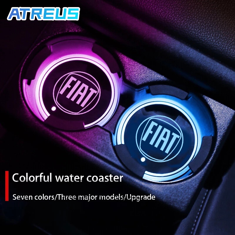 Fiat Tapete Antiderrapante Com Claro LED Colorido Luminosa Para Carro Copos De Água Bases Copos Para Fiat Uno Toro 500 Bravo Punto Palio Argo Stilo Strada Mobi