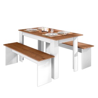 Conjunto De Mesa com 2 Bancos Gourmet Primor Zanzini Branco / Nature