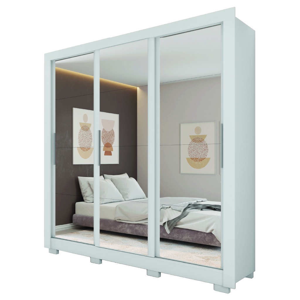 Guarda Roupas Casal  3 Portas de Correr com Espelho 4 Gavetas Giovanna Branco Caemmum - Home & Living