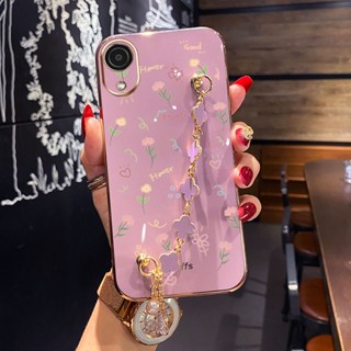 YBD Caixa Telefônica Com Flores De Tela Cheia Galvanizada Para Samsung Galaxy A03 Core A04 A032F Uma Pulseira De Trevo De Quatro Folhas