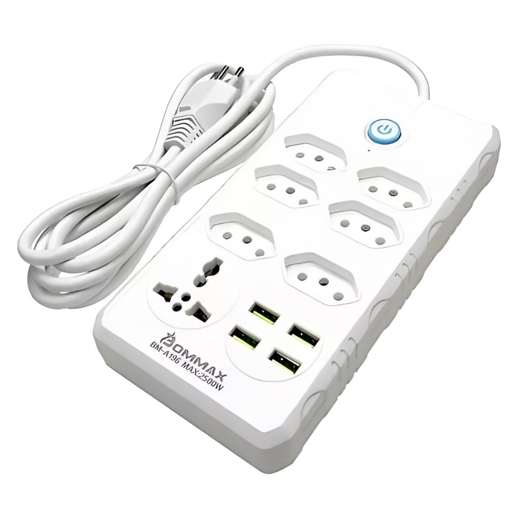 Extensão 7 Tomadas Extensão Elétrica 1 Universal 4 USB Bivolt 10A Cabo 2 Metros Seguro e c...