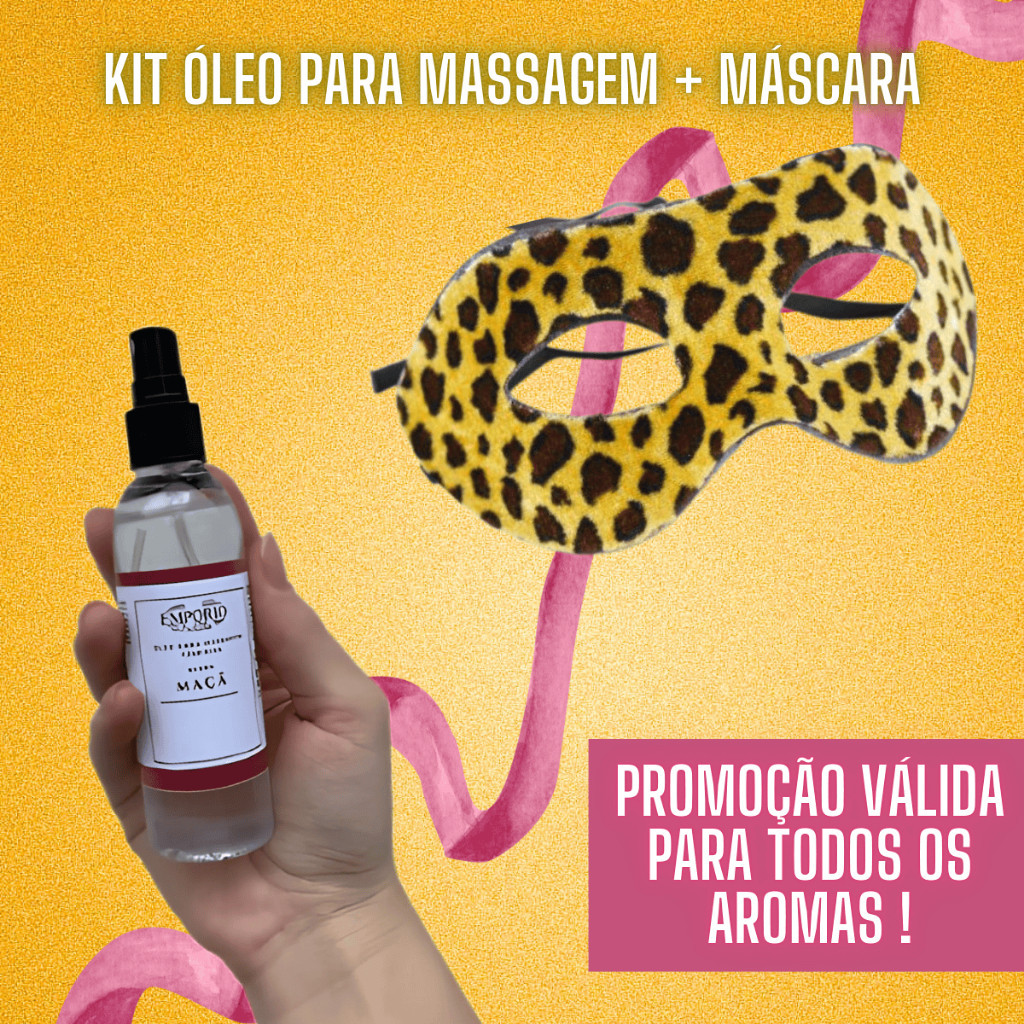 Kit Óleo Para Massagem Tântrica com Aroma e Sabor + Máscara Amor Conexão Terapia Paixão Casal