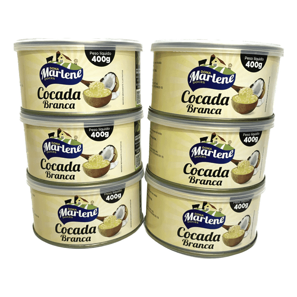 Kit 6 Cocada Branca Cremosa Dona Marlene Doces - Lata 400g