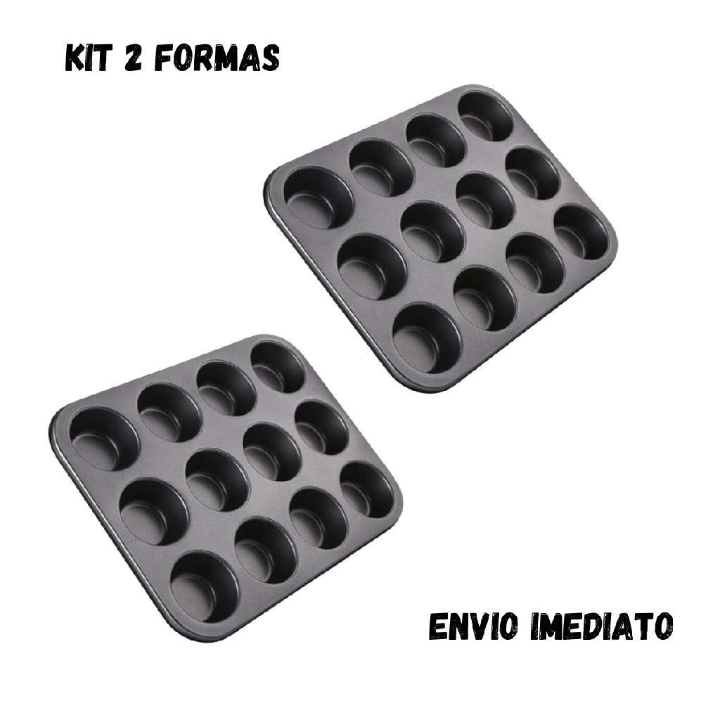 Kit 2 Formas Cupcake Antiaderente 12 Cavidades Pão de Queijo Bolinho Empada Cupcake
