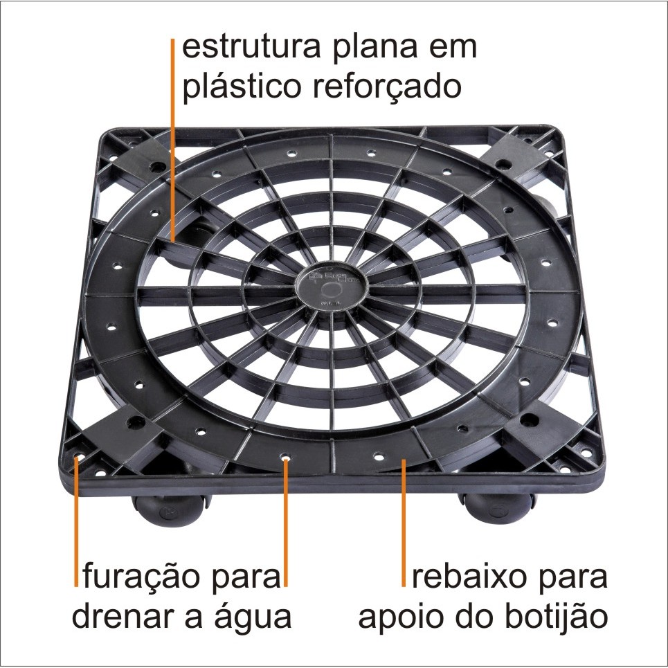 Suporte 4 Rodízios p/ vasos, botijão de gás, cestos, CPU etc em Oferta na Shopee