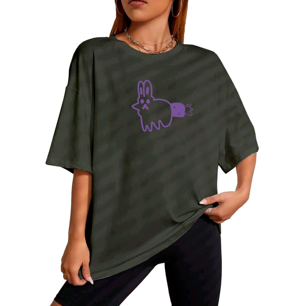 Camiseta Moderna Blusa Estampada Coelhinho Cenoura Despojada Oversized T Shirt Casual Estilosa