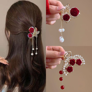 Prendedor De Cabelo Rosa Vermelha Tassel Bonito Temperamento Elegante Grampo Presilha Piranha em Oferta na Shopee