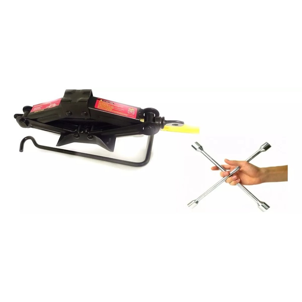 Macaco Mecânico Sanfona Universal 1 Tonelada e Chave Roda 4 bocas Cruz Para Toyota SX4 Etios Rav4