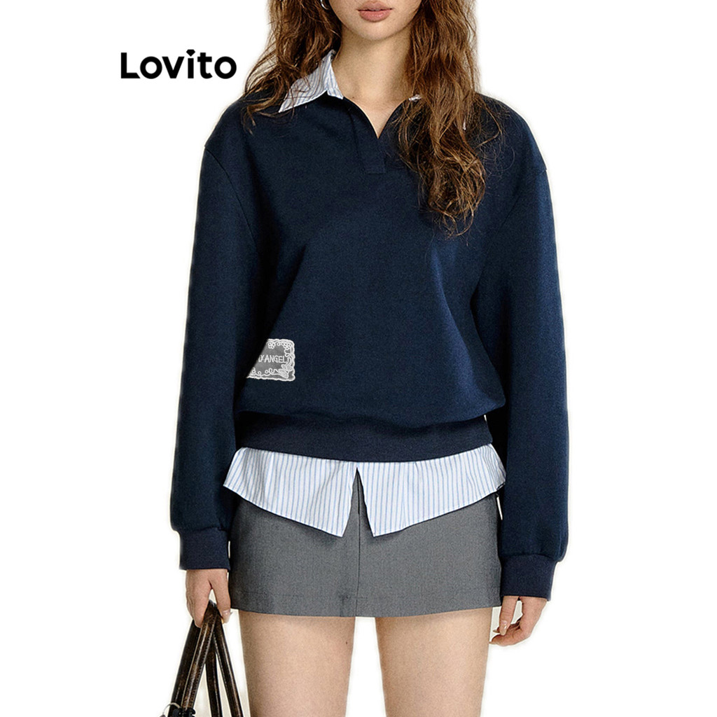 (Trendy) Lovito Moletom Formal Patchwork Tecido Costura Gola Contrastante Moletom De Renda Para Mulheres L102AD217 em Oferta na Shopee