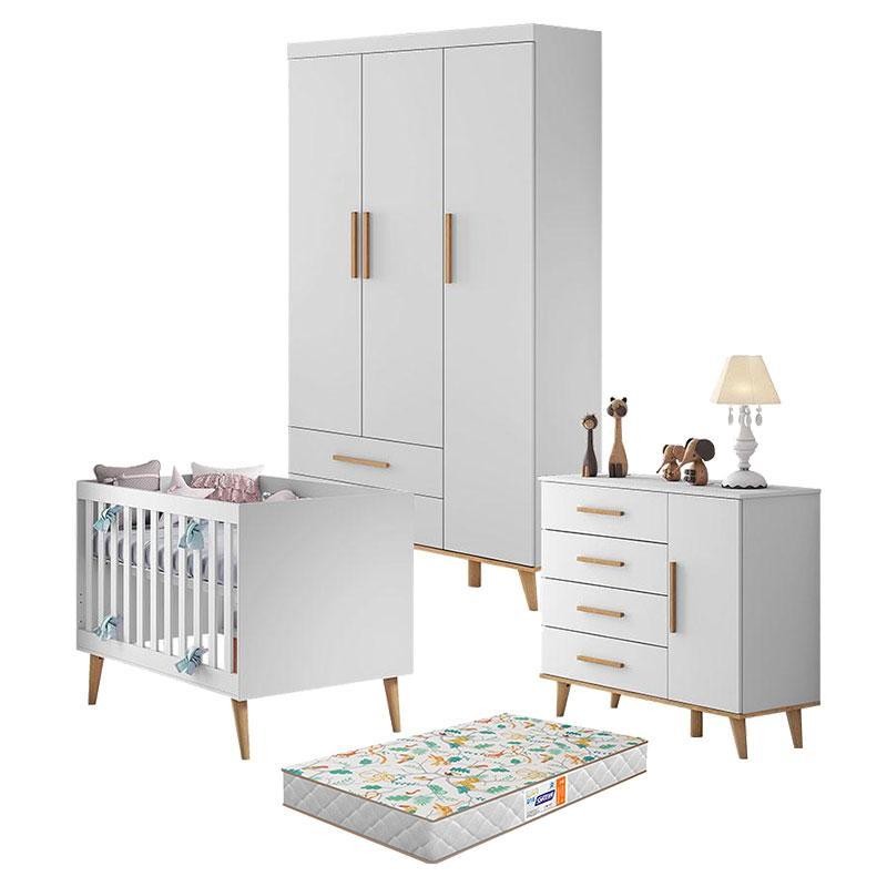 Quarto de Bebê Ludmila Branco Bétula com Colchão Gazin – Carolina