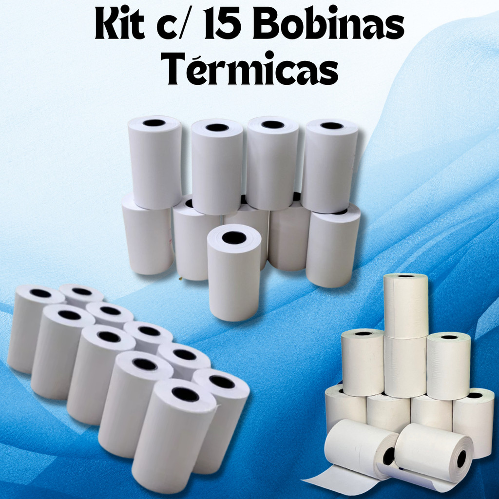 Kit com 15 Bobinas Térmicas Para Maquinas de Cartão e Impressoras Portáteis