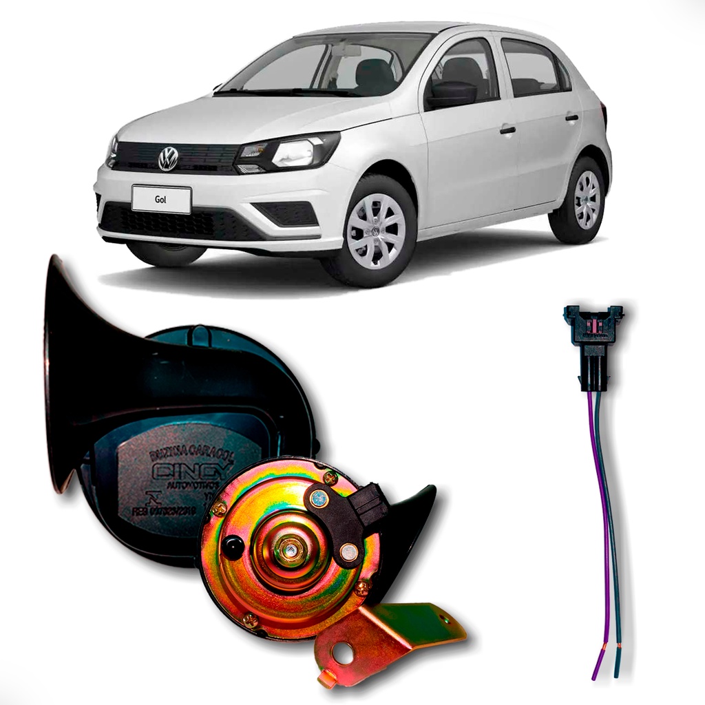 Buzina Caracol Linha VW Volkswagen Individual Cinoy 12v + Chicote Conector Adaptador P/ Buzina