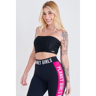 Top Malha Feminino Liso Faixa Planet Girls Preto