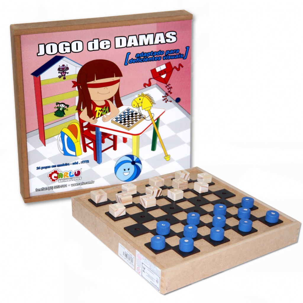 Jogo De Damas Adaptado Braille Inclusão Madeira Com Tampa