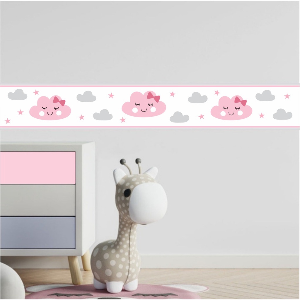 Faixa Adesiva Decorativa Chuva de Amor Rosa - Decoração Quarto de Menina Infantil - Adesivo de Parede