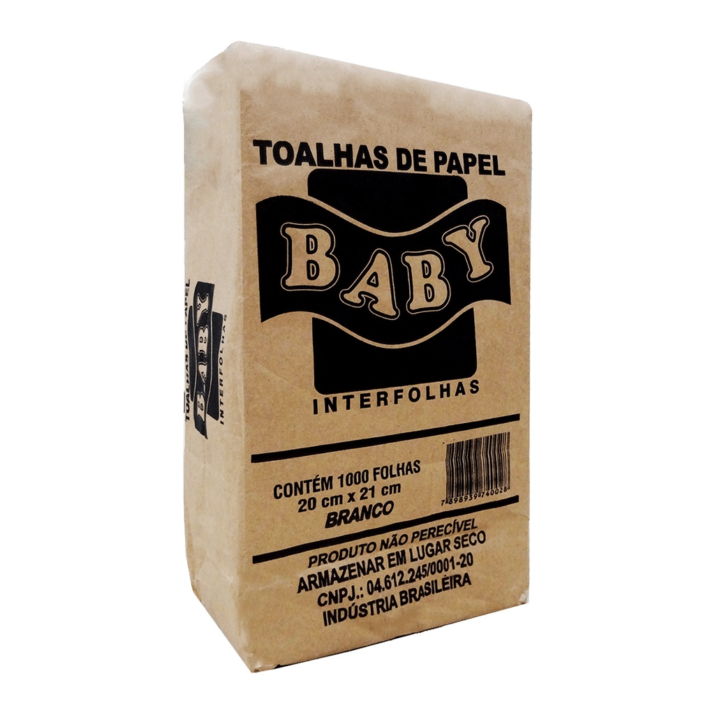 Papel Toalha Interfolha 2 Dobras Folha Simples Branco 20x21 C/ 1.000 folhas Baby