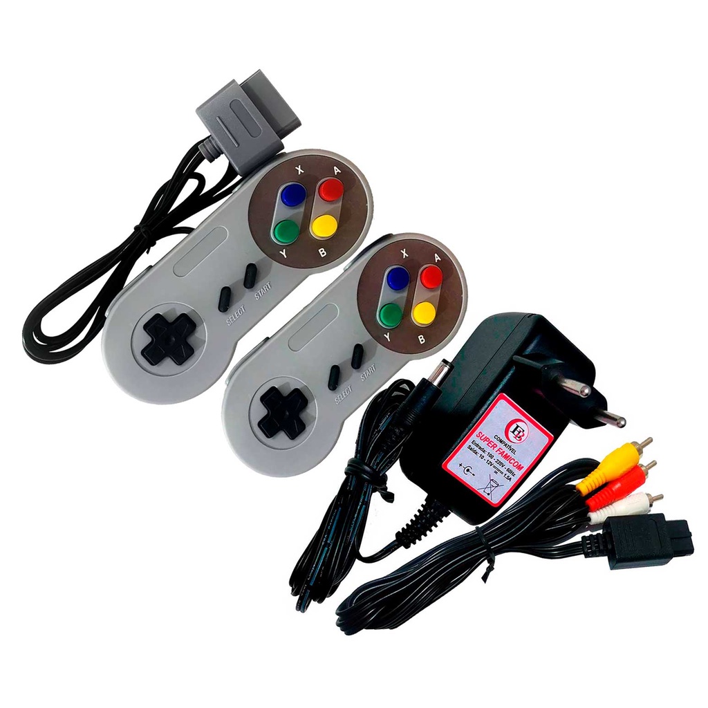 Kit Fonte Bivolt Cabo Av 2 Controle Para Super Famicom Jr.