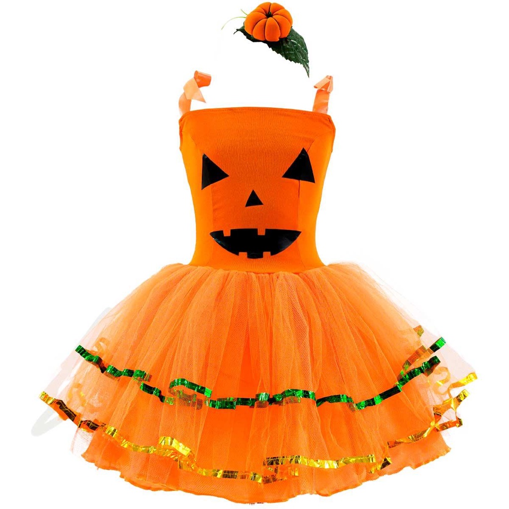 Fantasia de Abóbora Infantil Com Tiara de Halloween em Oferta na Shopee