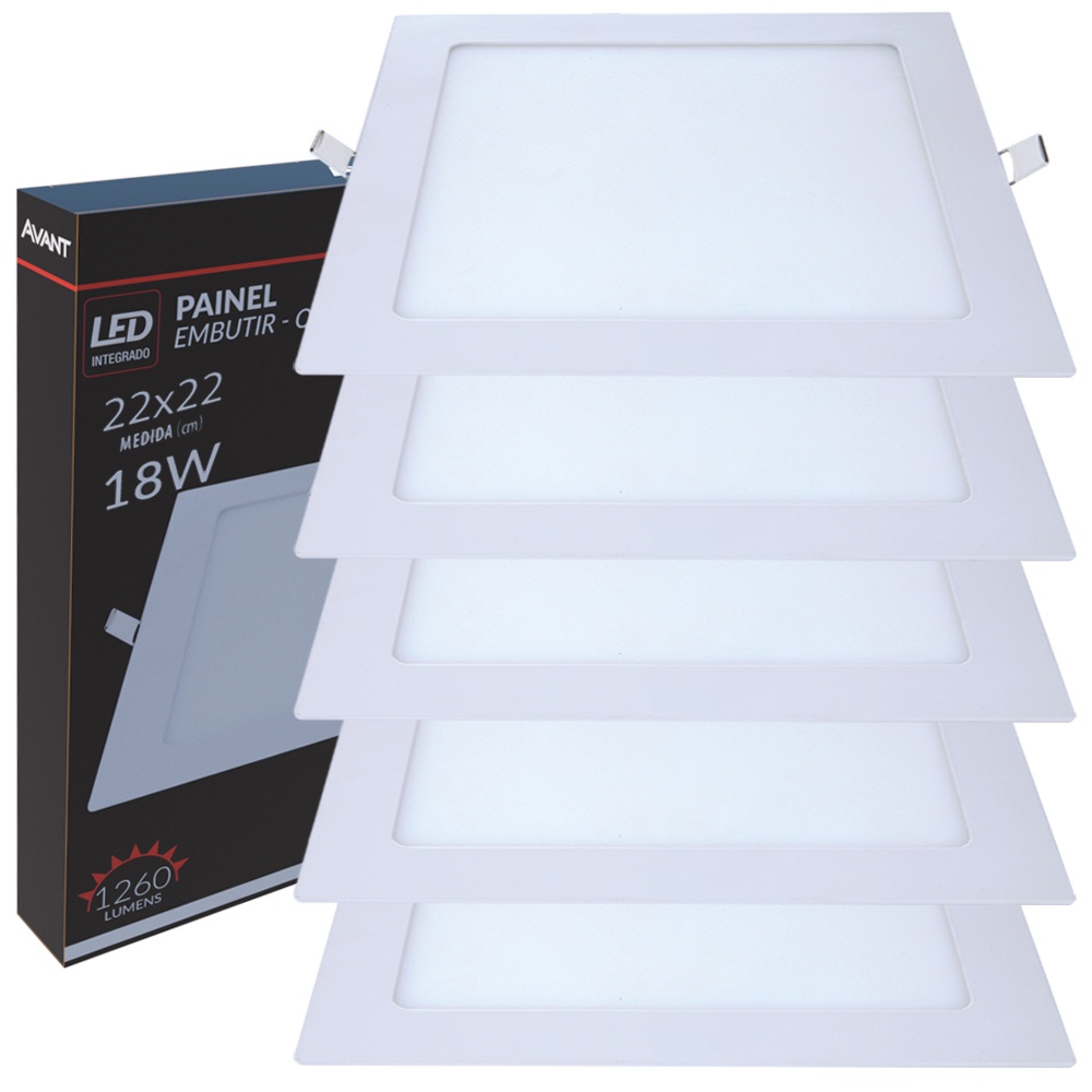 5 Painel Luminária Gesso Quadrado Embutir 18w 6500K Bivolt Avant - Home & Living