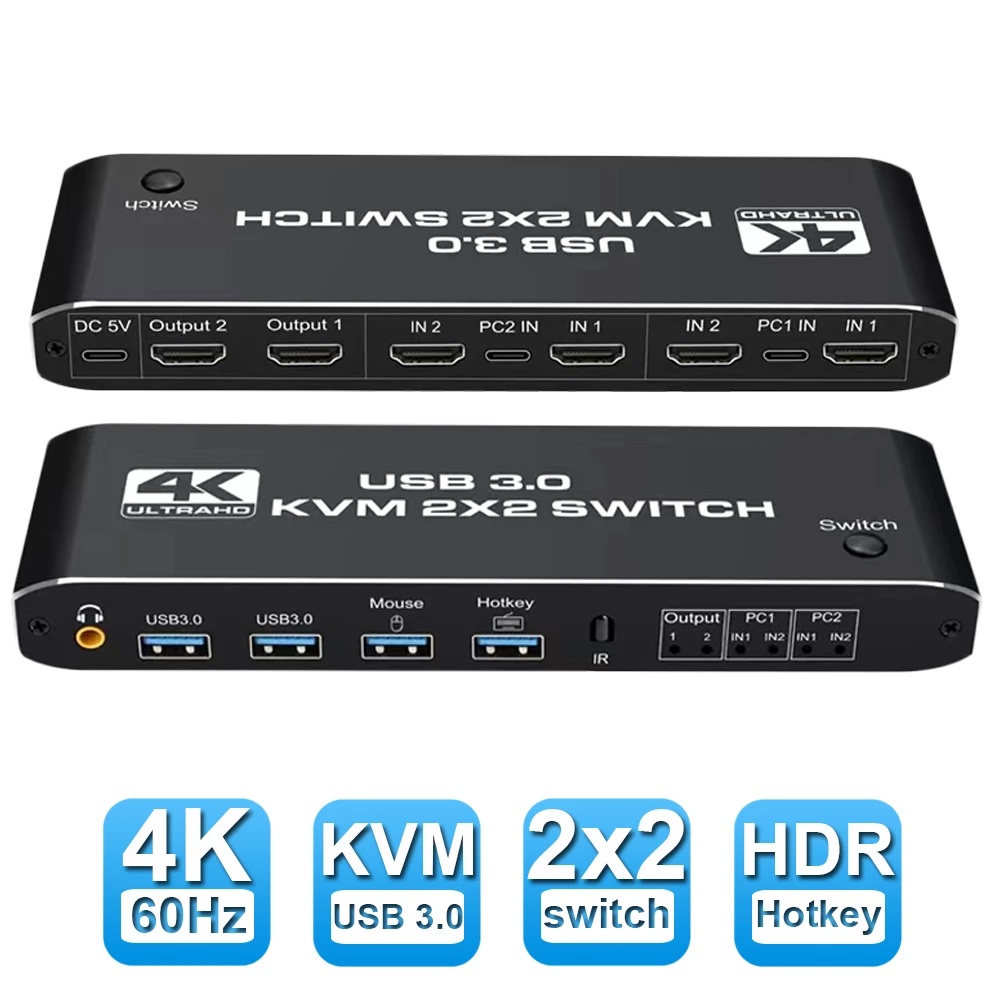 Monitor Duplo HDMI KVM Switch 2x2 USB3.0 2 Em 2 Saídas 4K 60Hz 2x2 Tela Mista 2 Monitores 2 Computador Para PC laptop