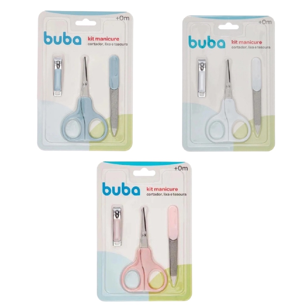 Kit Manicure De Bebê Tesoura Lixa Cortador De Unhas Buba Cor Azul Rosa Branco em Oferta na Shopee