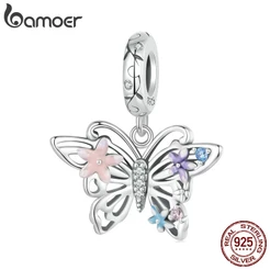 Bamoer 925 Sterling Sliver Charm Flower Butterfly Pendant Acessórios Para Pulseira