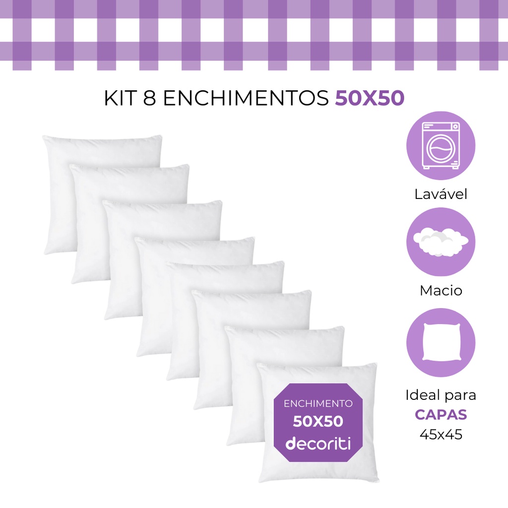 KIT 8 REFIL ENCHIMENTO ALMOFADAS 50x50 EM FIBRA SILICONADA