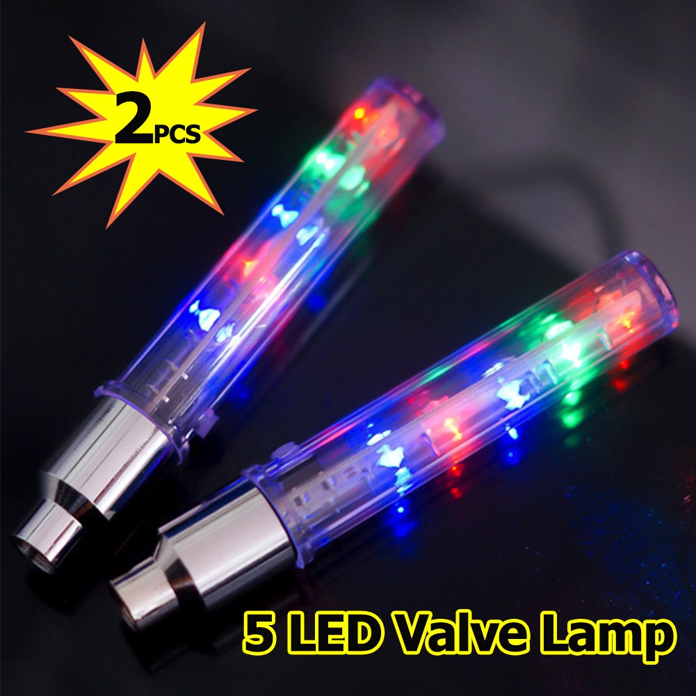 2PCS Luzes De Pneus De Bicicleta De Roda De 5 Led Lâmpada De Válvula Motocicleta Tampa Flash Neon Light Com Bateria De Botão