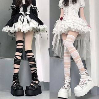 Meias Lolita Japonesas De Bandagem Pretas E Brancas Para Meninas Novas JK Uniformes De Joelho De Tubo Longo Com Comprimento Cruzado
