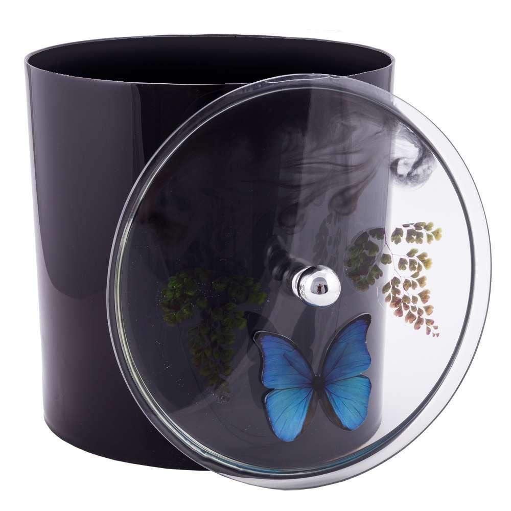 Lixeira Decorada Preta com Borboleta Azul - 20 x 20cm - 6,2 litros