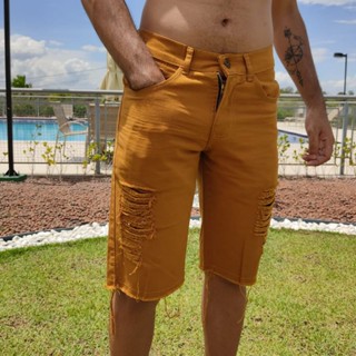 Bermudas masculina jeans rasgado e sarja varias cores a pronta entrega slim fit estilo destroyed