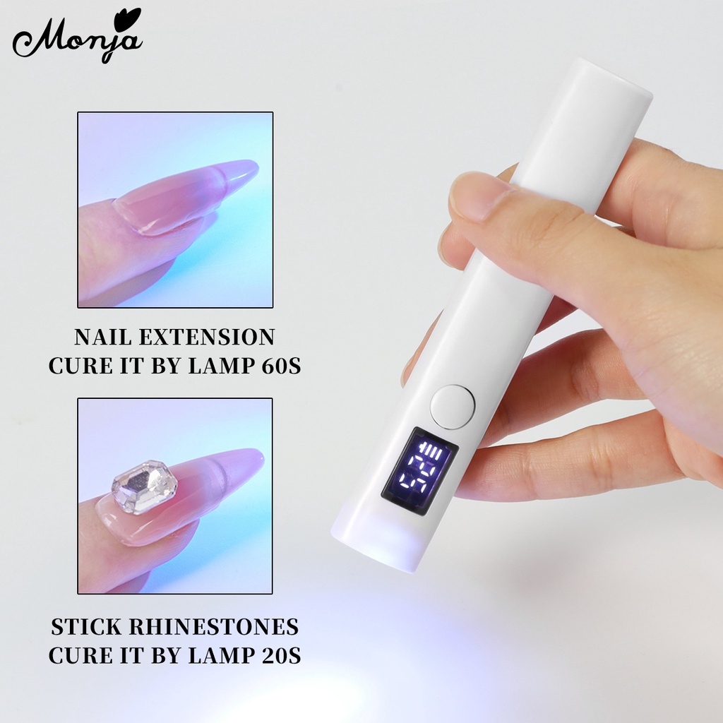 Lâmpada Monja Nail Mini Secadora De Unhas Portátil LED Branca Com Tela Quick UV Gel Polidor De Luz Seca Manicure Tools De Luz Secadora Dos Dedos Das