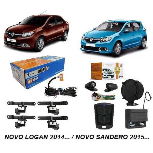 Kit Trava Elétrica Novo Sandero Novo Logan 4p Tragial Plug&Play + Alarme Look Out 1 Controle