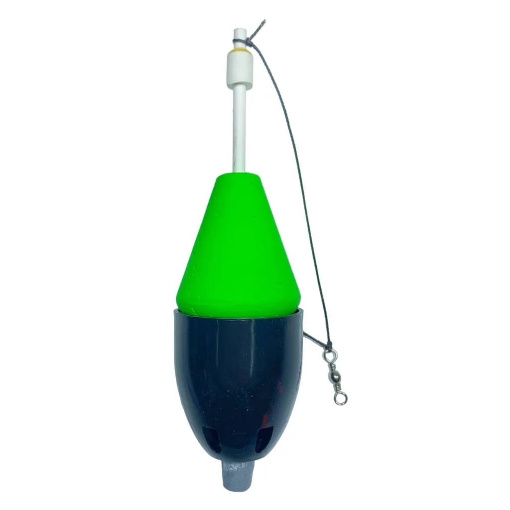 Bóia Barão Cevadeira Pequena S/ Rolha 36g 17cm Para Pesca Em Pesqueirios Lagos e Rios - Verde C/ Copo Preto