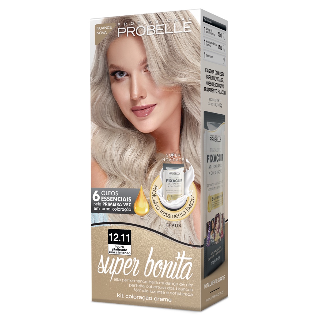 Coloração Super Bonita 50g.-12.11- Louro Platinado Cinza Intenso - Probelle em Oferta na Shopee