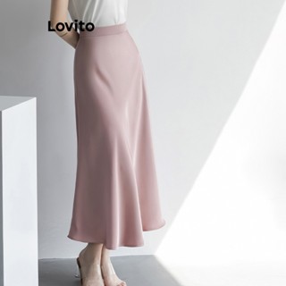 Lovito Saia Lisa Elegante Para Mulheres LNE38110 (Damasco/Cinza Claro/Roxo Claro/Verde Claro/Branco/Rosa)