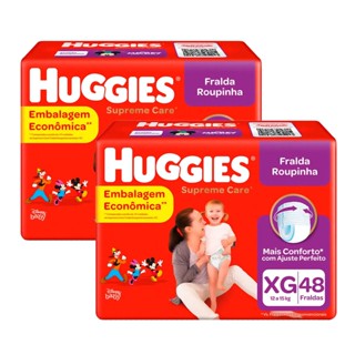 Kit de Fraldas Roupinha Huggies Supreme Care Tamanho XG Pacote Hiper 96 Unidades