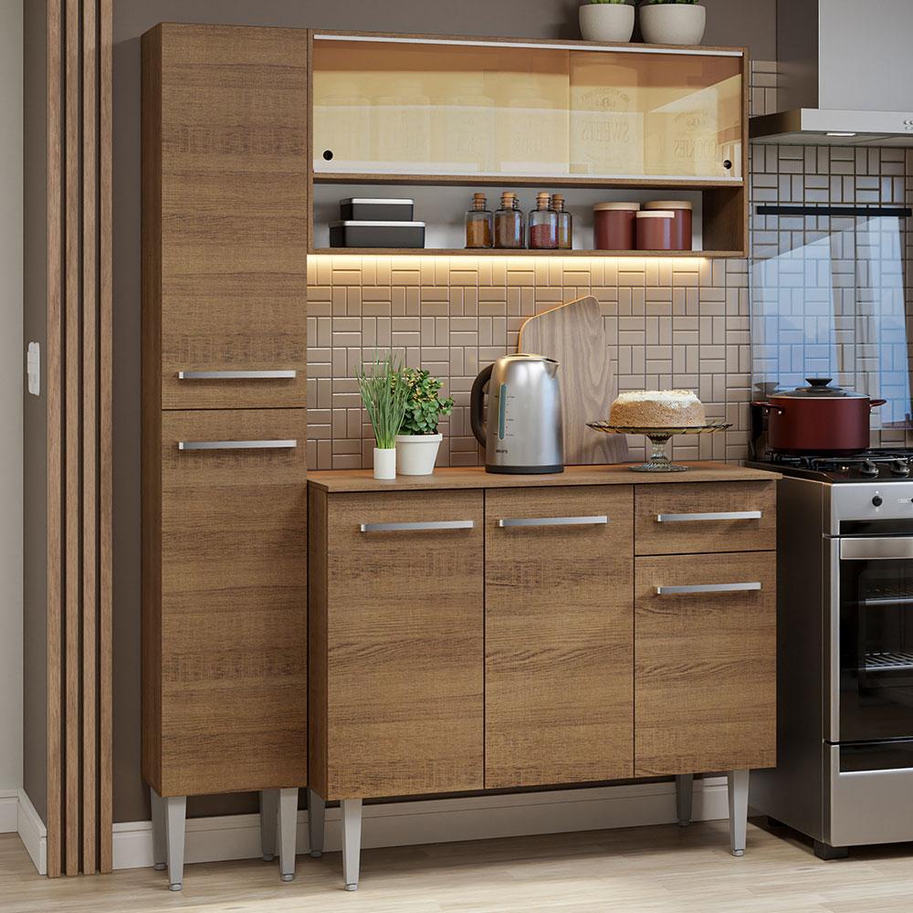 Armário de Cozinha Compacta 137cm Rustic Emilly Madesa 09 - Home & Living