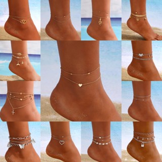 Novo Criativo Tornozeleira Criativa De Dupla Camada Em Forma De Coração Com Estilo Europeu E Americano Ornamentos De Pés De Praia Ocos Do Amor