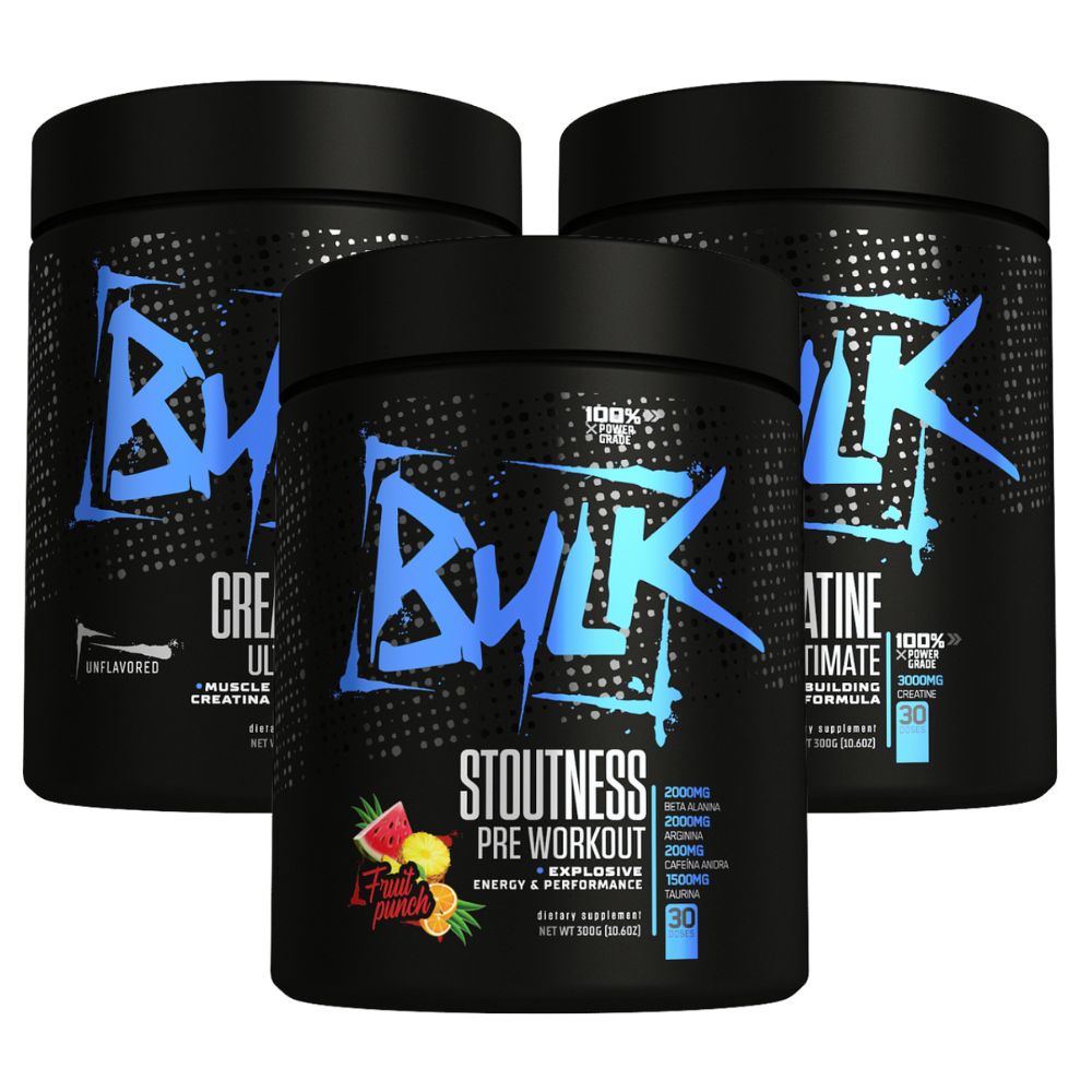 Kit Pré Treino Stoutness 300g + 2x Creatina Monohidratada 100% Power Grade 300g - Bulk Nutrition