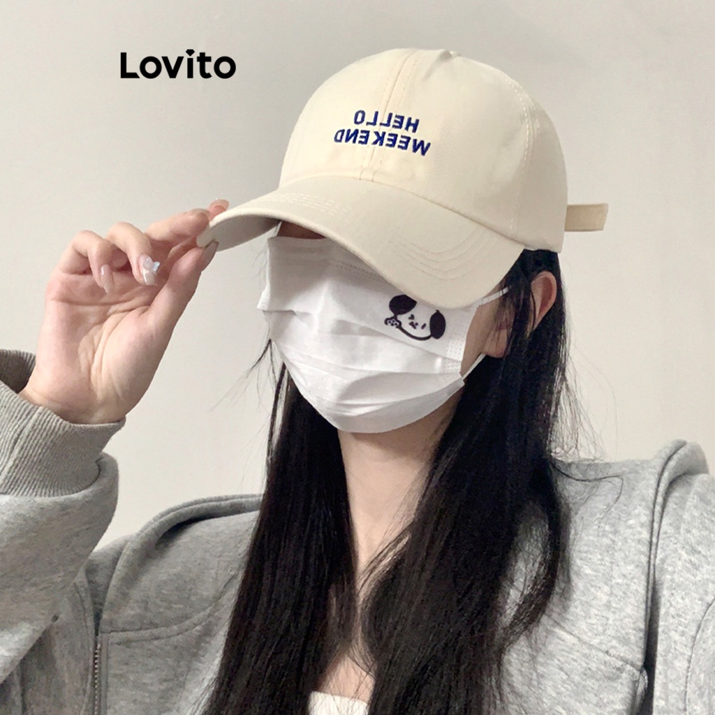 Detalhes do Lovito Boné Casual Feminino Com Letras Ajustáveis LFA09491