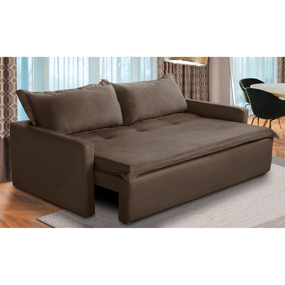 Sofá Sem Caixa Retrátil e Reclinável 2,00m com Molas Kiara Suede Marrom Adonai Estofados em Oferta na Shopee