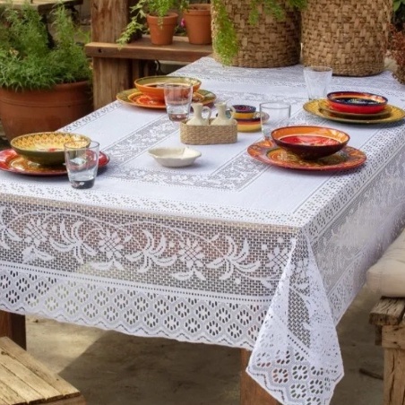 Toalha de Mesa 4 lugares Renda Branca Decoração Coqueiro em Oferta na Shopee