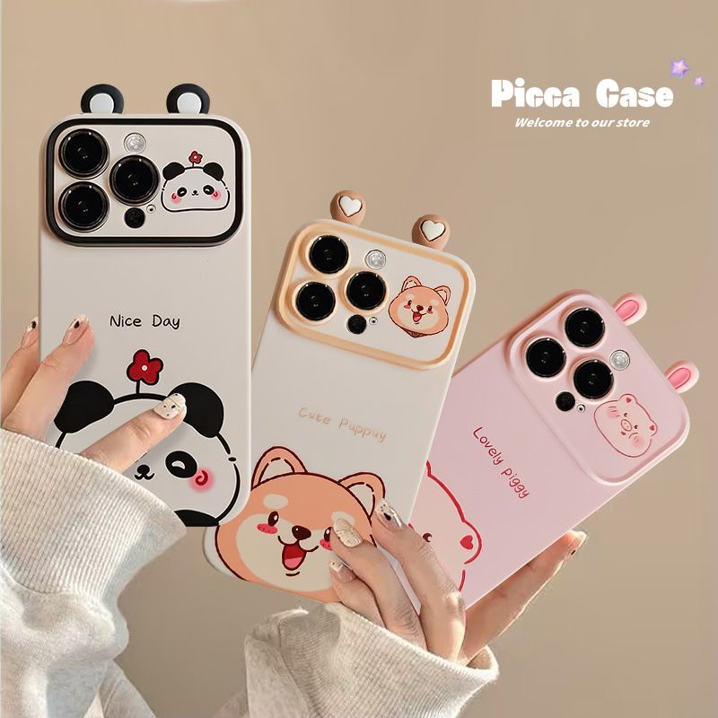 Capa Macia E Engraçada Para Orelhas De Boneca 3D Redmi 9T 12 12C A1 9C 13C 9 9A A2 10C 10A 10 Poco M3 C55 Nota 9 10s 8 12 10 Pro Max Lovely Panda Puppy Piggy Contraste Da Janela Lente Traseira