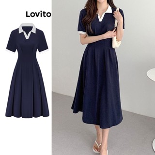 Lovito Elegante Vestido Plissado Colorblock para Mulheres L74ED179