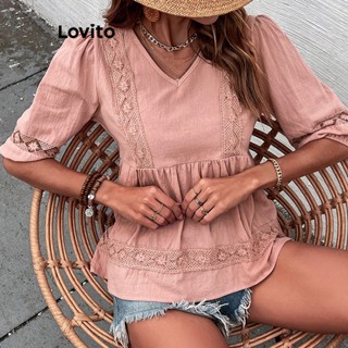 Lovito Blusa Boho De Renda Lisa Para Mulheres LNL36041 (Rosa)