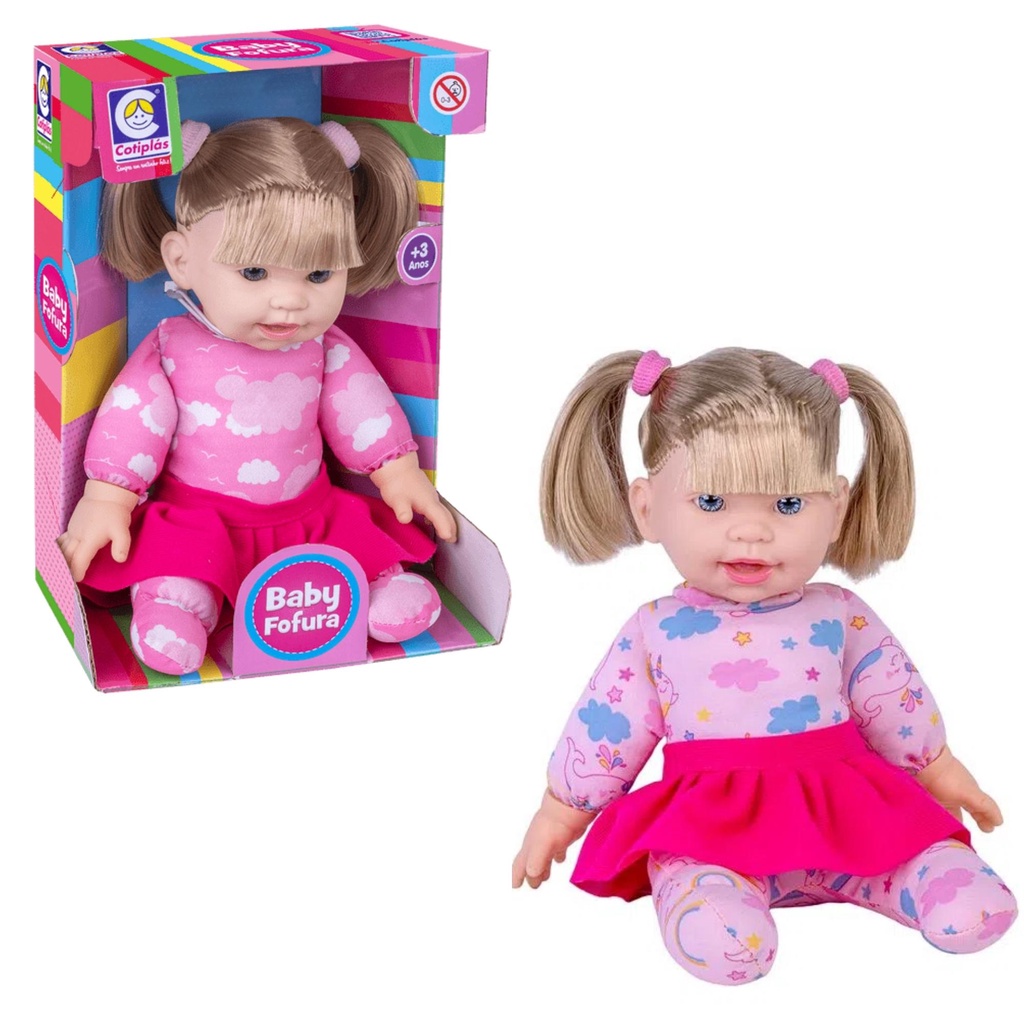 Brinquedo Boneca Baby Fofura Sortida com Cabelo Loiro em Plástico Vinil 25cm com Roupinhas Rosa +3 Anos Cotiplas - 2586 em Oferta na Shopee