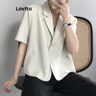 Lovito Blazer com Ombreiras e Botões para Mulheres LNE19158 (Alperce)