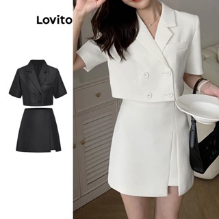 Lovito Casual Conjunto Feminino Liso de Saia com Botão e Bolso Falso L74ED288